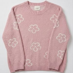 [[No Comment]] Pink Floral Print Crewneck Sweater